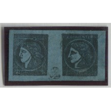 ARGENTINA 1856 GJ 1c + 1d CORRIENTES LA PRIMER ESTAMPILLA ARGENTINA PAREJA CON VARIEDAD ENTRE LA "N" Y LA "T" EN LA IMPRESIÓN ACEITOSA ADEMAS CON MARCA DE TORNILLO RARISIMA Y DE LUJO 